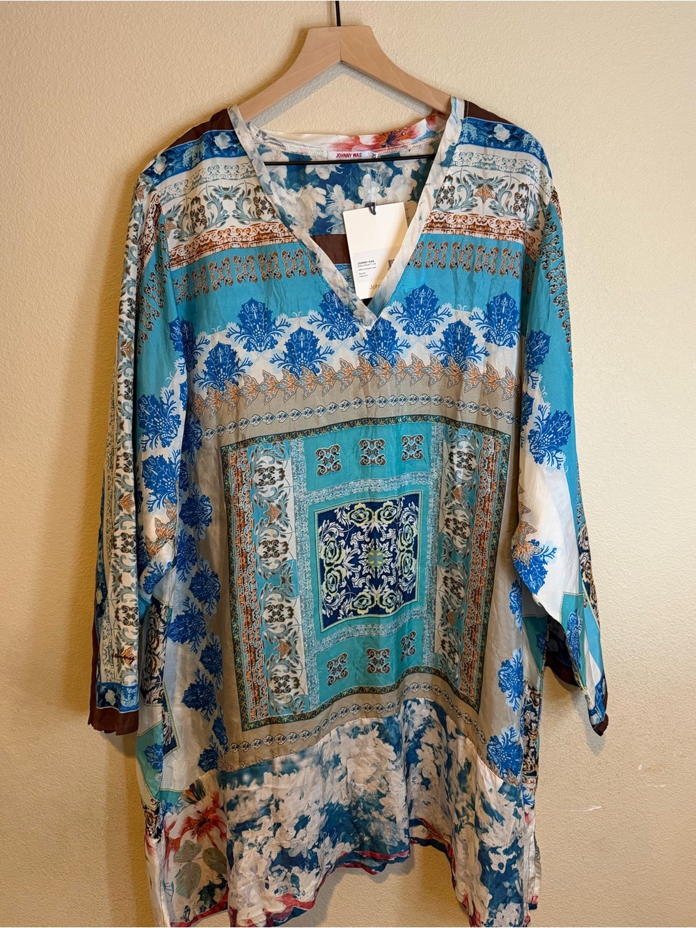 NWT Johnny Was Chapman Tunic 2X 100% Silk V-Neck Long Sleeve